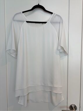 Soft Surroundings White Layered Sheer Sleeve Blouse Medium